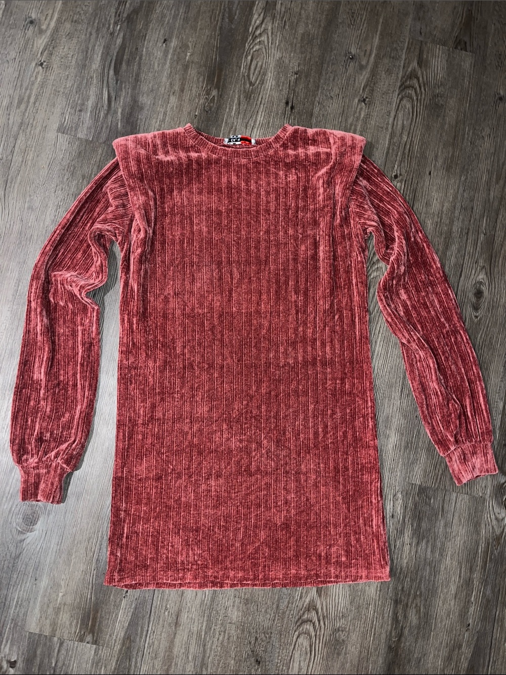FLYING TOMATO Ribbed Chenille Crewneck Sweater Dress in Dusty Red